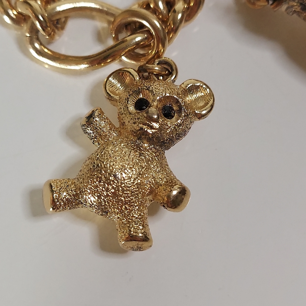 MONET Signed Gold Toned Four Dangle Removable Playful Charm Statement Bracelet - Picture 6 of 16